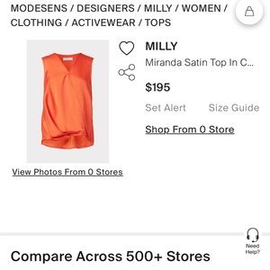 ISO- Milly Miranda Satin Top in color coral size XS or S
